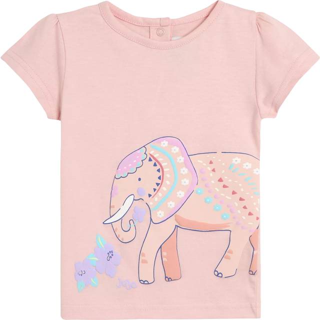 JoJo Maman Bébé Kids' Cotton Elephant Print T-Shirt, Coral