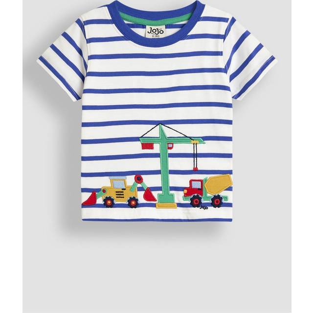 JoJo Maman Bébé Kids' Cotton Construction Stripe T-Shirt, White