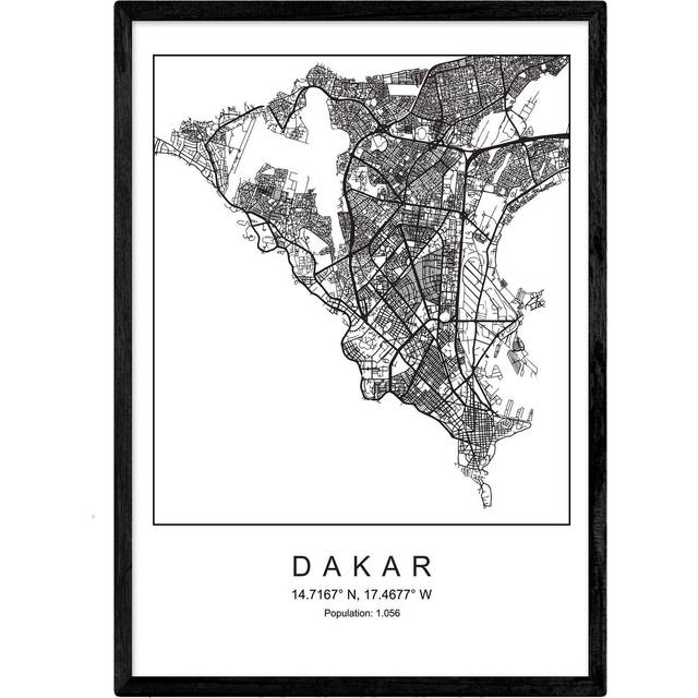 Nacnic Map of the City of Dakar Nordic Style and Black White A3 250