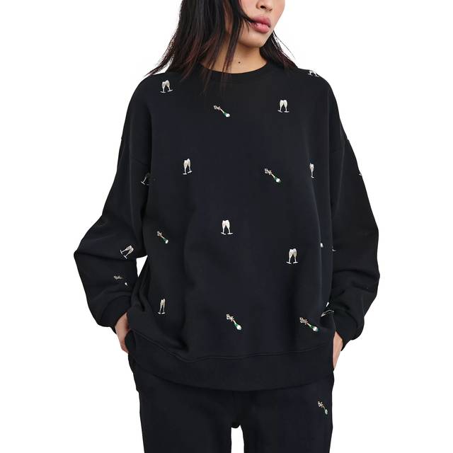 Varsity Champagne Embroidered Sweatshirt - BLACK CHAMPAGNE - X-Small