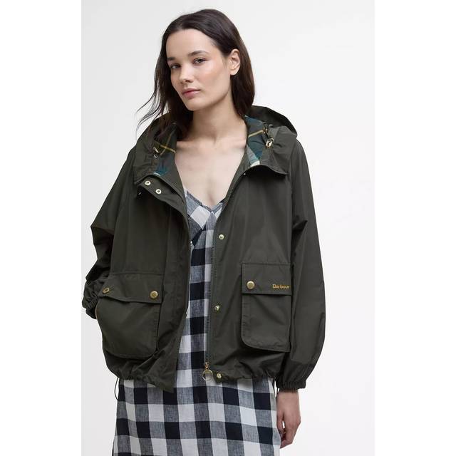 Barbour Mae Showerproof Hooded Jacket, Olive/Ancient Tartan
