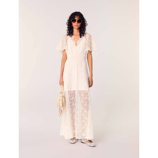 Robe Longue En Guipure À Fleurs - Blanc - Maje -  Matière principale: 100% polyesterEmpiècement: 100% polyesterDoublure amovible: 92% polyester, 8% elasthanne - Prêt-à-porter > Robes > Robes longues