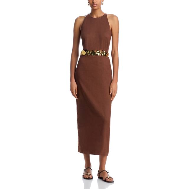 Isla Gold-Disc Linen Midi Dress - LIGHT CHICORY - 00
