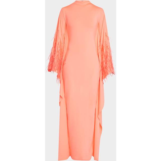 Ostrich Feather Compact Jersey Batwing Gown - HOT PINK - X-Small