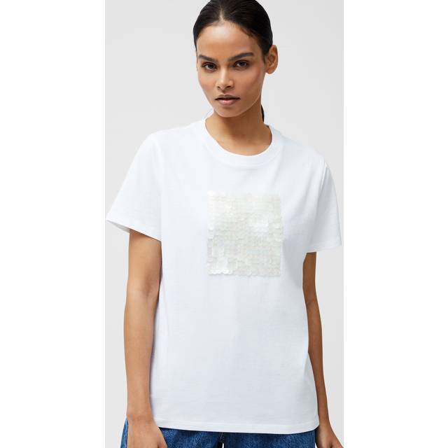 French Connection Sequin Square T-Shirt, Linen White