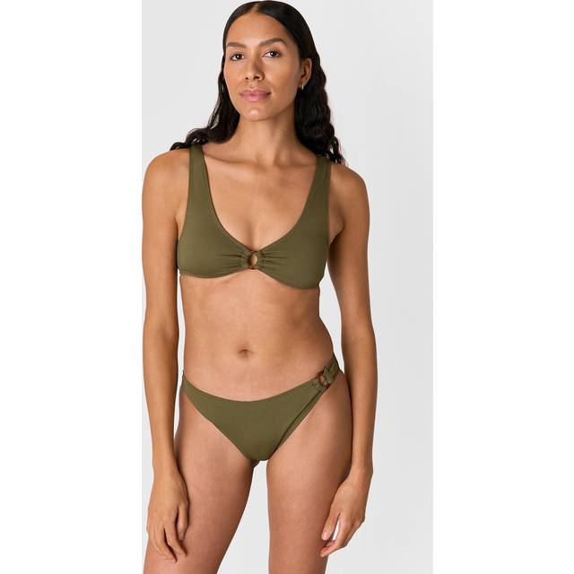 Whistles Textured Ring Detail Bikini Top, Khaki