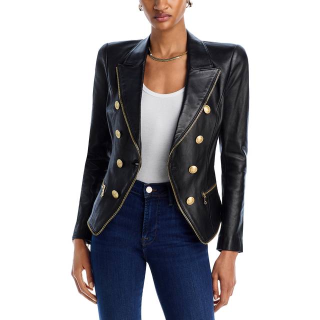 L'AGENCE Ottilie Leather Blazer In Black - 6