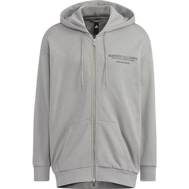 Men's adidas Alphabet Printing Pattern Drawstring Hooded Long Sleeves Jacket Light Grey HZ7027 - Default Colorway - XL
