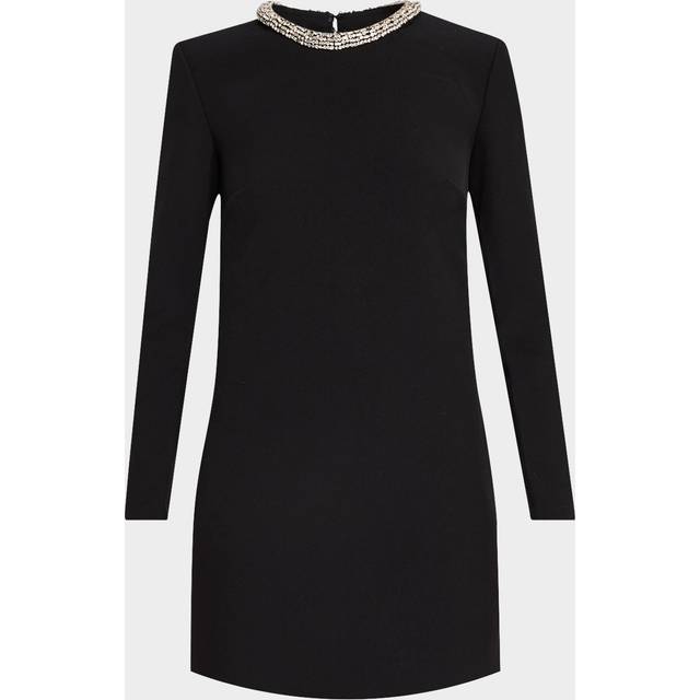 Embellished Long Sleeve Crepe Mini Dress - BLACK - 10 UK (6 US)