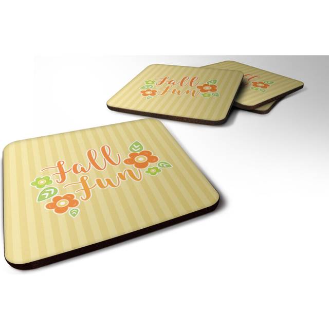 """""Caroline's Treasures Fall Fun Stripes Foam Coaster Set of 4  3.5  Multicolor"""""