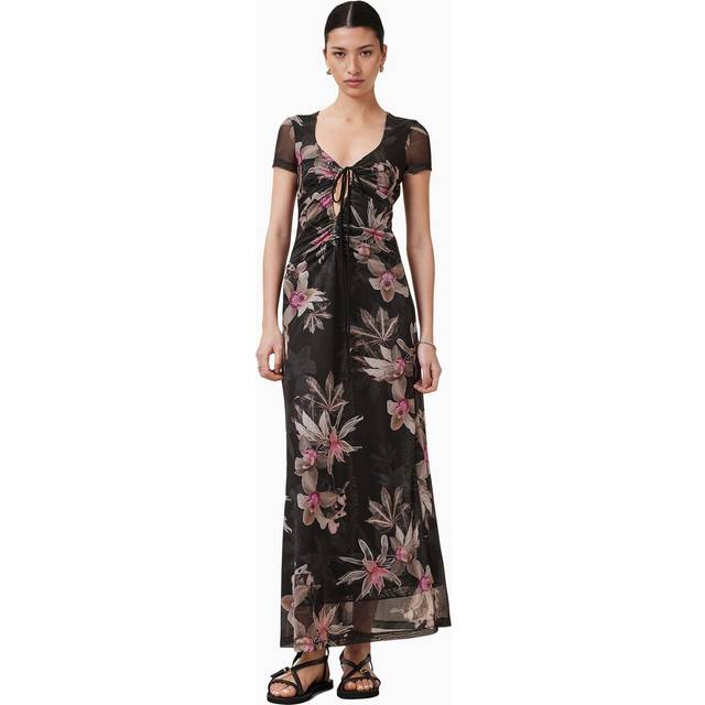 AllSaints Gabby Floral Cut Out Mesh Dress, Black/Multi