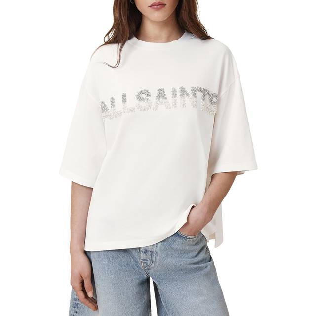 AllSaints Amelie Pearl Logo Pure Organic Cotton T-Shirt, White Multi White