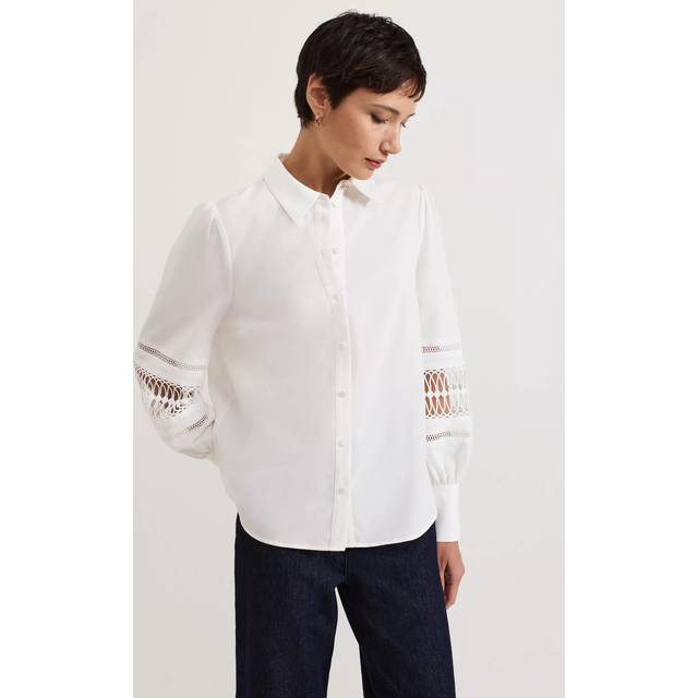 Phase Eight Emmelina Broderie Sleeve Shirt, White