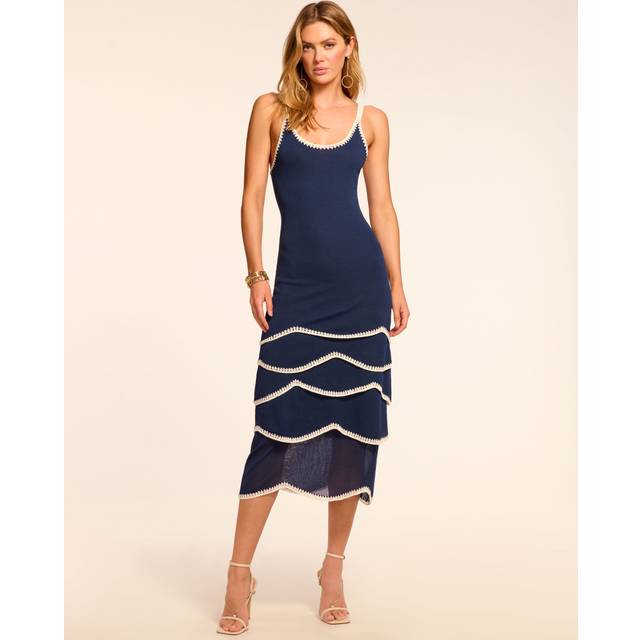 Aurelia Knit Tiered Midi Dress in Navy Wave - NAVY WAVE - XXL
