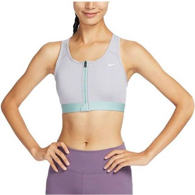 (WMNS) Nike Swoosh Medium-Support Padded Zip-Front Sports Bra 'blue gray' - grey