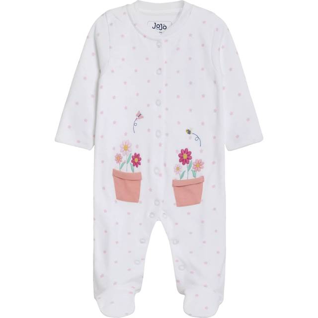 JoJo Maman Bébé Baby Flower Pot Applique Sleepsuit, White