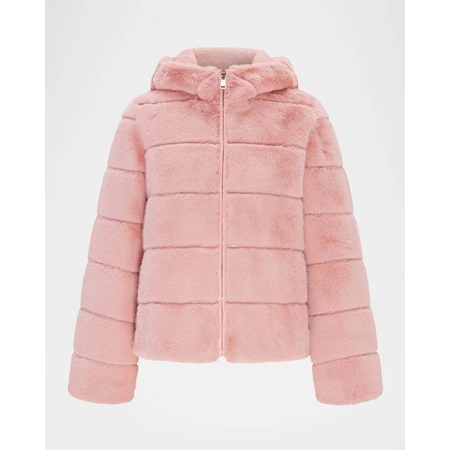 Mink Faux Fur Hooded Jacket - PINK - X-Large