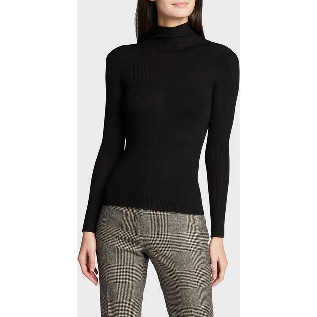 Mock-Neck Seamless Fine-Rib Sweater - BLACK - 16
