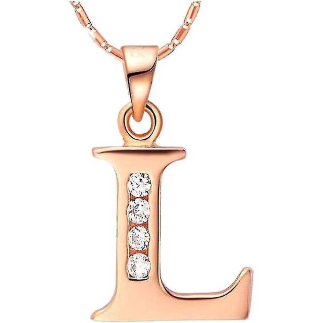 (Rose Gold,L) Mens Womens Name Initial Letter Pendant Necklace Copper Based,19.68 Inch Chain,26