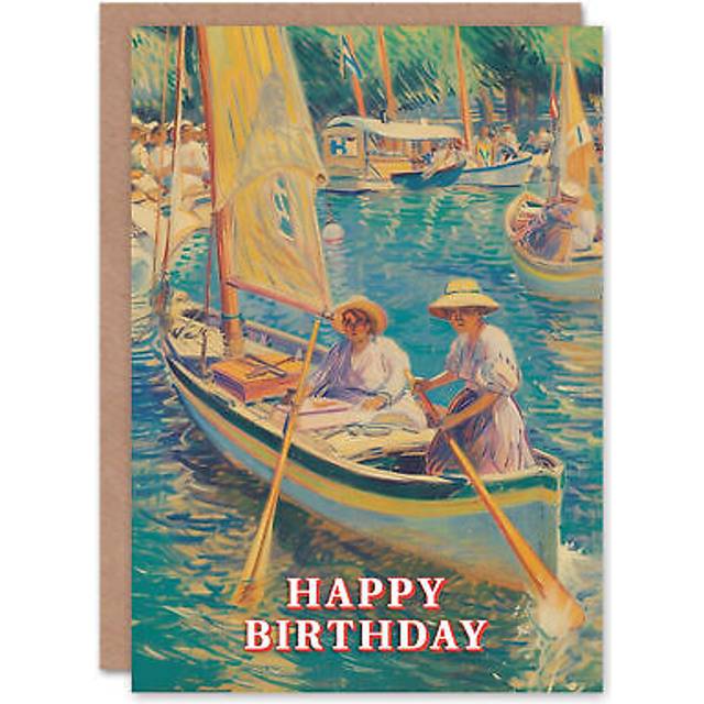 Birthday Card Boat Race Regatta Sailing Ladies Oil Painting Greeting Card