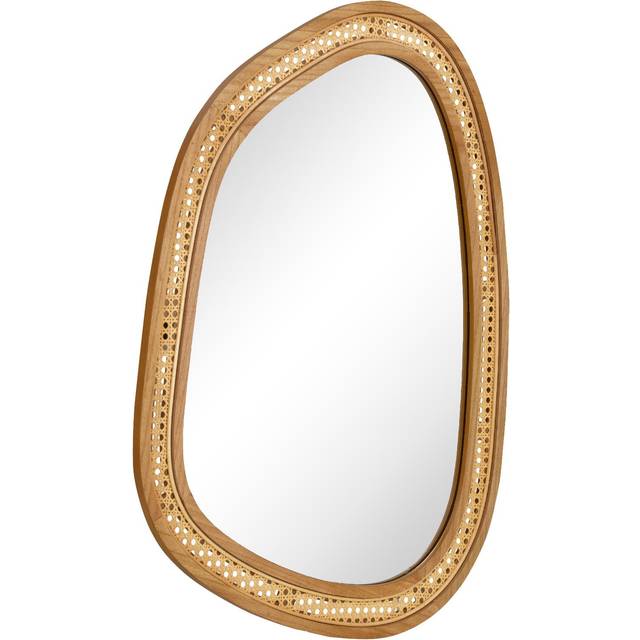 Irregular PVC Rattan Wall Mirror Boho Style Decorative Mirror-Natural