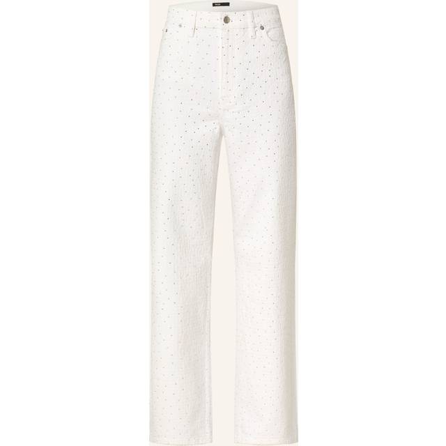 Jean Large À Détails Strassés - Blanc - Maje -  Matière principale: 99% coton, 1% elasthanneDoublure poches: 67% polyester, 33% cotonJacron: cuir de veau - Prêt-à-porter > Bas > Jeans taille haute