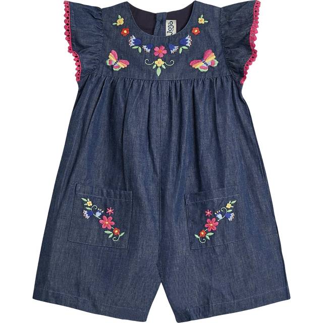 JoJo Maman Bébé Kids' Floral Embroidered Playsuit, Navy