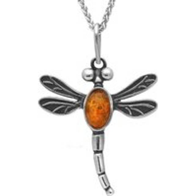 Sterling Silver Amber Small Dragonfly Necklace - Option1 Value Silver