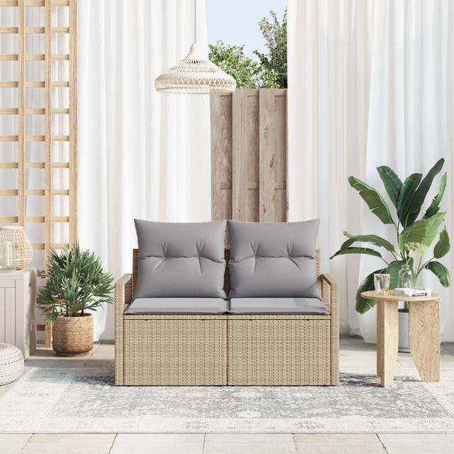 vidaXL Garden Sofa with Cushion Beige 120 x 62 x 69cm Poly Rattan