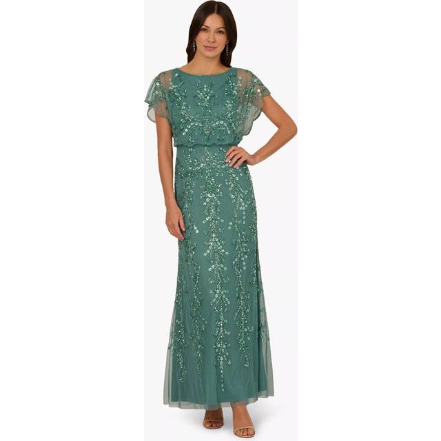 Adrianna Papell Beaded  Blouson Maxi Dress, Green Slate