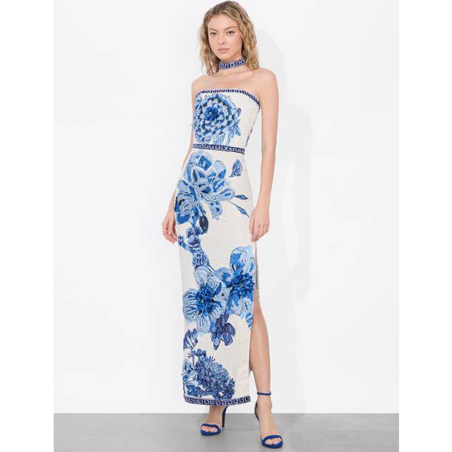Georgie Embellished Strapless High Slit Gown with Collar - AFFECTION - 4