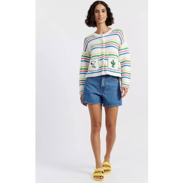 Chinti & Parker Peanuts Stripe Vacation Pure Organic Cotton Cardigan, Cream/Multi