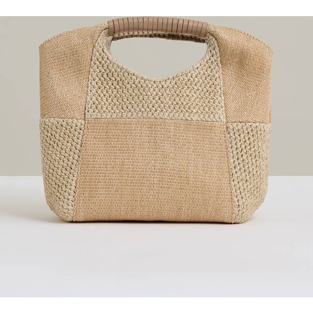 Reiss Rosalie Raffia Patchwork Clutch Bag, Natural