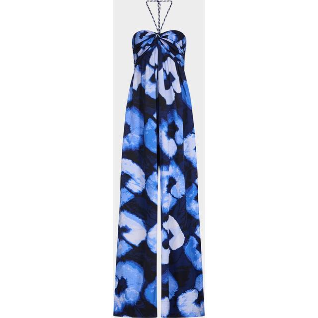 Aphrodite Wide-Leg Silk Halter Jumpsuit - SHIBORI LINKS LARGE - Large