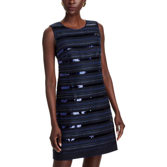 Jenae Sleeveless Beaded Linen Mini Dress - NAVY - Medium