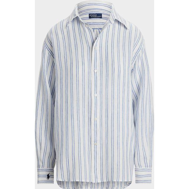 Oversize Fit Striped Linen Shirt - 1879A WHITE POND BLUE - Large