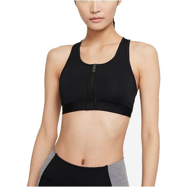 (WMNS) Nike Dri-FIT Swoosh Zip-Front Sports Bra 'Black' - black