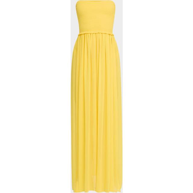 Calista Smocked Strapless Side-Split Coverup Dress - LEMON DROP - Large