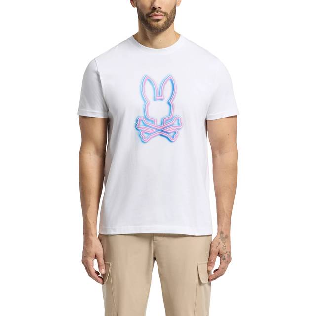 Psycho Bunny Mens White Neon Graphic T-Shirt - Large