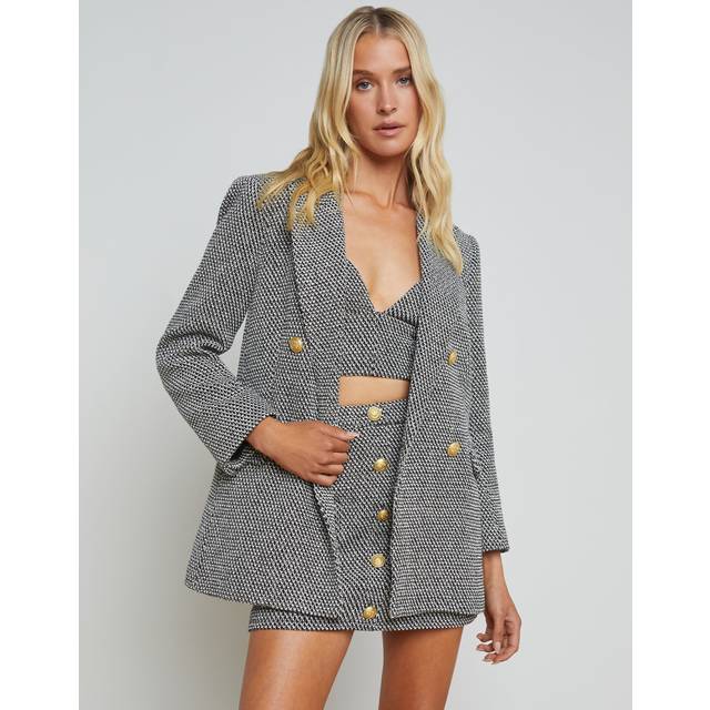 L'AGENCE Riva Oversized Knit Blazer In Black/Ivory/Gold - 8