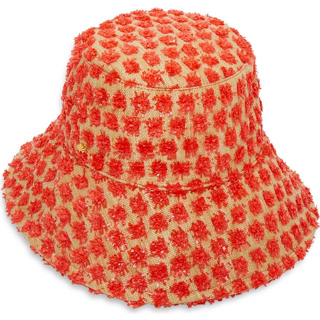 Lele Sadoughi Dotted Raffia Long Brim Bucket Hat