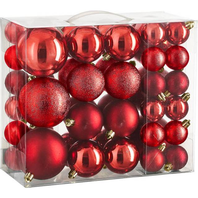 Julkulor i plast röda 46-pack