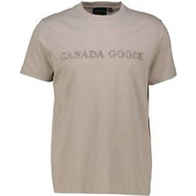 Canada Goose, Topp, Herr, XL, Bomull, Logotyp T-shirt i bomull med ribbad rund hals - beige (XL)