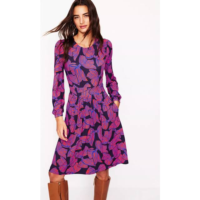 Boden Alexandra Blouson Sleeve Dress, Navy/Multi