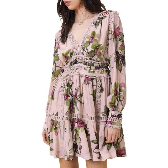 AllSaints Xanthe Long Sleeve Mini Dress - Pink, Pink, Size 12, Women