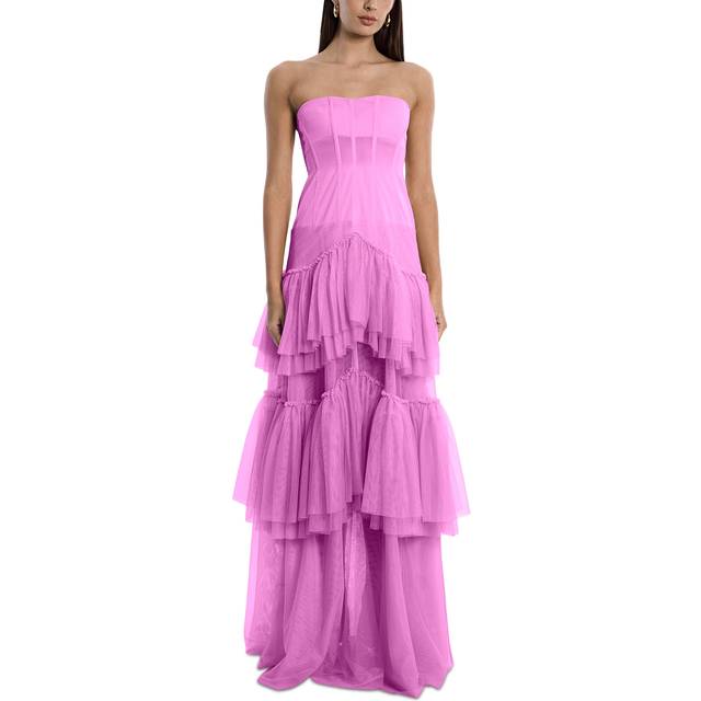 Strapless Ruffle Tiered Corset Gown - PINK - 6