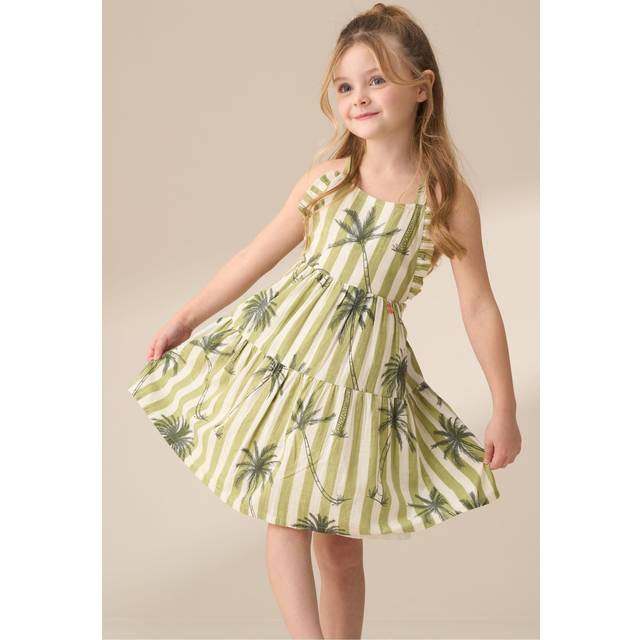 Angel & Rocket Kids' Cotton Palm Stripe Tiered Sundress, Green/Multi