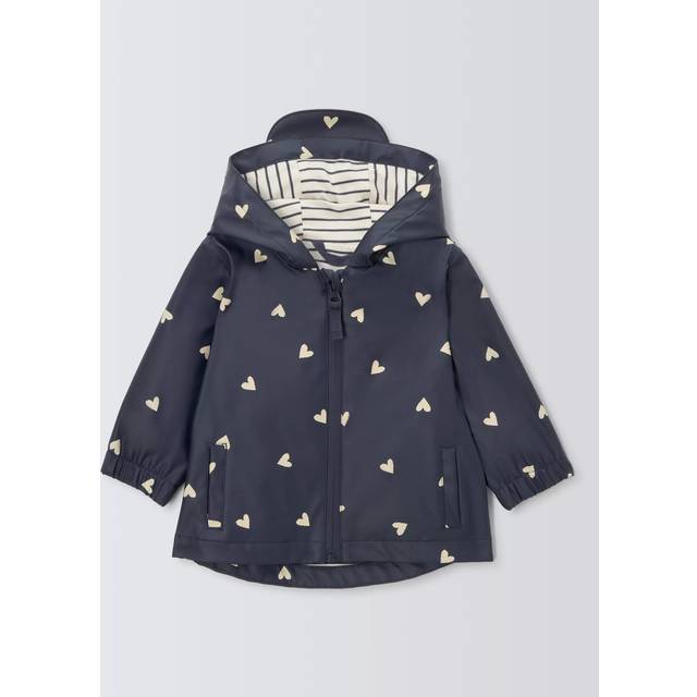 John Lewis Baby Water Resistant Hearts Rain Mac Jacket, Green