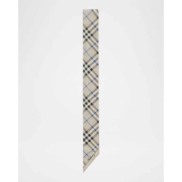 Burberry Skinny Contrast Check Silk Scarf - Sand/Lichen - One Size
