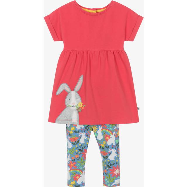 Frugi Baby Iris Organic Cotton Bunny Tunic Top & Leggings Set, Watermelon